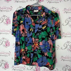 D’allairds button up tshirt watercolor floral vintage blouse top